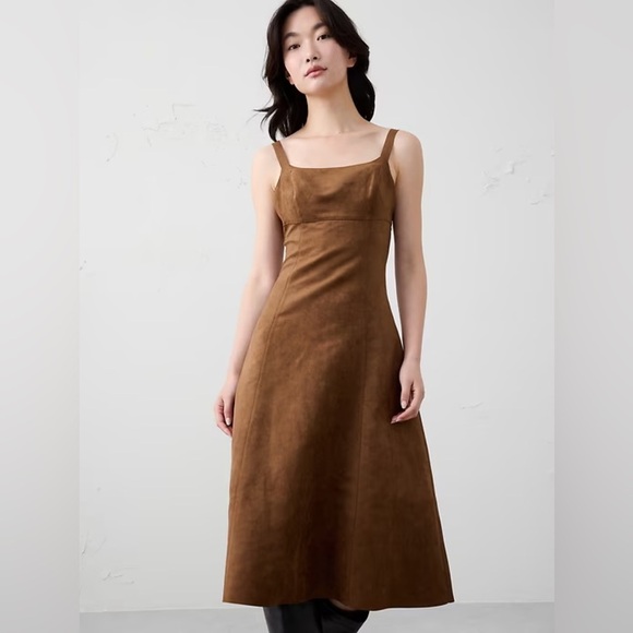 NWT! Banana Republic Elegant Brown Vegan Suede Strappy Midi Dress - Size 4 🌗